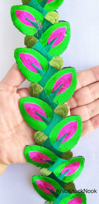 Yellow / Blue / Red / Green Embroidered Leaves Vine Trim Lace, Approx. 60mm Wide